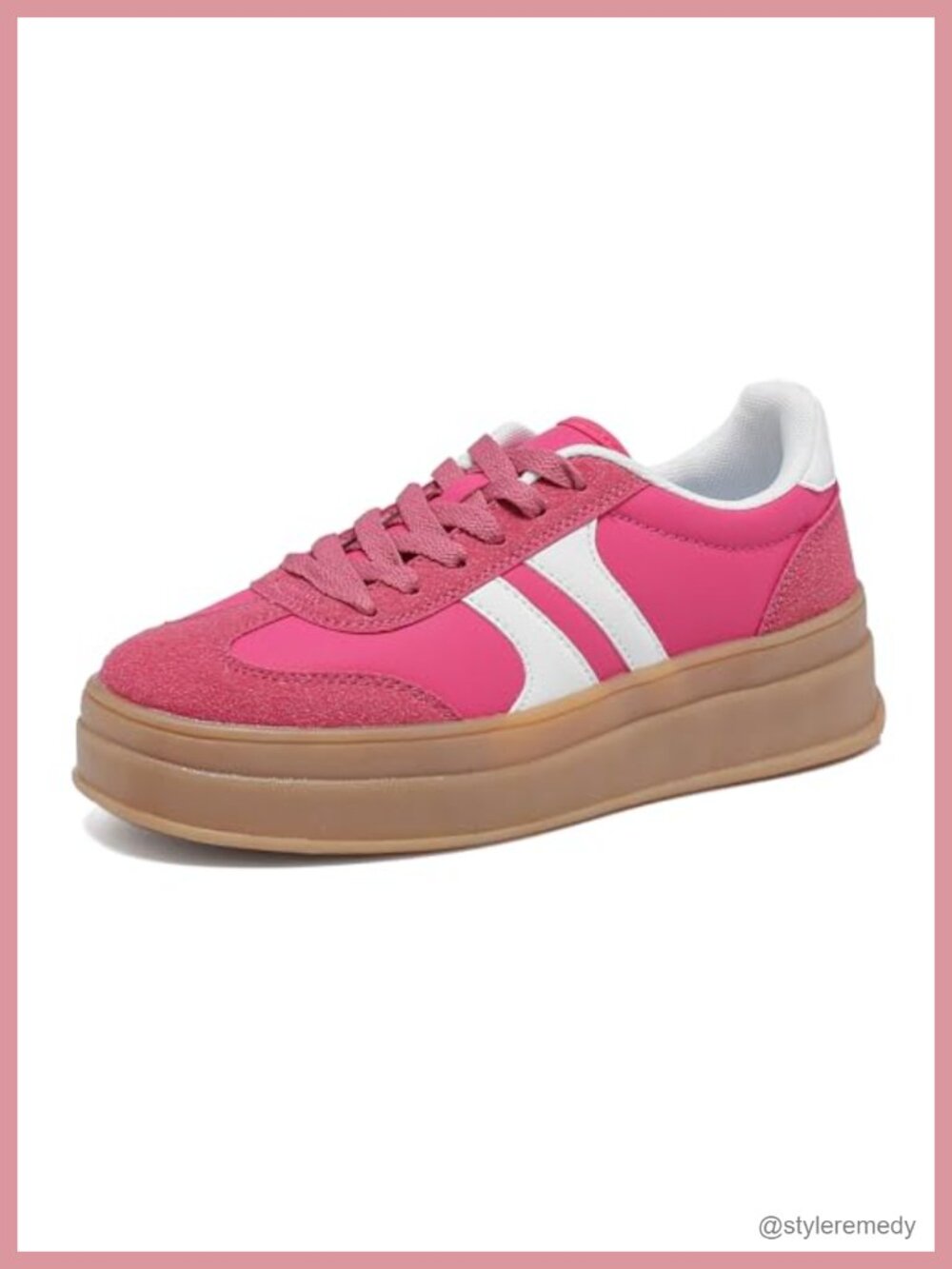 Women's Faux Leather Platform Sneakers Gum Sole Lace-Up Walking Shoes
